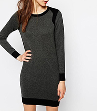Shift Sweater Dress – Charcoal Gray with Black Trim / Long Sleeves